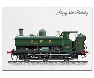 Extra Large 30th Birthday Card for Men - XL Big thick A4 size - Special Age Year - Cool Steam Train GWR Tank Engine Art - Traditional Greeting Him Male - Huge Happy Wishes - UK Eco-Friendly