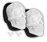 Extra Large 3D Skull Ice Cube Mold Silicone Ice Molds for Whiskey Ice Cube Trays with Funnel for Big Mouth Cup Skull Ice Maker with Resin Chocolate sugar Whiskey Ice Mold for Parties (2 PCS)