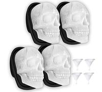 Extra Large 3D Skull Ice Cube Mold Silicone Ice Molds for Whiskey Skull Ice Cube Trays with Funnel for Big Mouth Cup Skull Ice Maker with Resin Chocolate sugar Whiskey Ice Mold for Parties (4 Pcs)