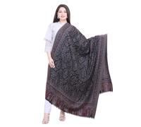 Extra Large 40x80 Inch Kashmiri Style Shawl for Women - Soft Wool Blend Pashmina Stole with Paisley & Floral Design | Oversized Winter Wrap, Elegant Party Wear Scarf & Everyday (Black)
