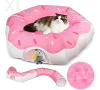 Extra Large (41 Inch) Cat Tunnel Bed, Multifunctional Cat Tunnels for Indoor Cats, Cute Cat Donut Tunnel with Washable Cushion & Hanging Balls, Detachable Cat Toys for Kittens, Puppies