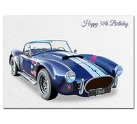 Extra Large 50th Birthday Card for Men - XL Big thick A4 size - Special Age Year - Cool Cobra Vintage Classic Car Art - Traditional Greeting Him Male - Huge Happy Wishes - UK Eco-Friendly