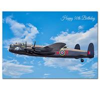 Extra Large 50th Birthday Card for Men - XL Big thick A4 size - Special Age Year - Cool Lancaster Airplane WW2 Art - Traditional Greeting Him Male - Huge Happy Wishes - UK Eco-Friendly