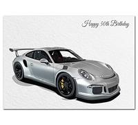 Extra Large 50th Birthday Card for Men - XL Big thick A4 size - Special Age Year - Cool Sports Car Classic Motor Art - Traditional Greeting Him Male - Huge Happy Wishes - UK Eco-Friendly