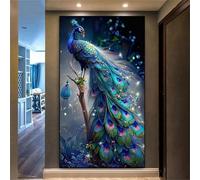 Extra Large 5D Diamond Painting Kits for Adults Blue Peacock Animal, DIY Diamond Art Painting Kits Round Drill Full Drill Gem Art Painting Kit for Home Wall Decor 20x40 inch