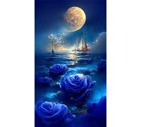 Extra Large 5D Diamond Painting Kits for Adults Blue Rose Moon, DIY Diamond Art Painting Kits Square Drill Full Drill Gem Art Painting Kit for Home Wall Decor 36x72 inch