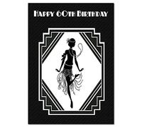 Extra Large 60th Birthday Card for Women - XL Big thick A4 size - Special Age Year - Black White Flapper Silhouette Art - Beautiful Female Greeting Her Huge Happy Wishes Nice - UK Eco-Friendly