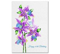 Extra Large 60th Birthday Card for Women - XL Big thick A4 size - Special Age Year - Flower Blue Mauve Floral Art - Beautiful Female Greeting Her Huge Happy Wishes Nice - UK Eco-Friendly