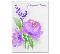 Extra Large 60th Birthday Card for Women - XL Big thick A4 size - Special Age Year - Modern Watercolour Flower Art - Beautiful Female Greeting Her Huge Happy Wishes Nice - UK Eco-Friendly
