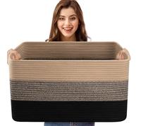 Extra Large 65L Foldable Storage Baskets with Handles - Heavy Duty Cloth Organizer Box for Toys, Blankets, Seasonal Clothes - Collapsible Space Saving Design (55x38x30cm) (Black & JuteZ& Yellow)