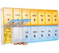 Extra Large 7 Day Pill Organizer AM PM BPA-Free Medicine Case with Oversized Compartments for Large Vitamins, Fish Oil, and Supplements, Easy Open Design(Yellow/Blue)