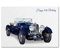 Extra Large 80th Birthday Card for Men - XL Big thick A4 size - Special Age Year - Cool Classic Vintage Sports Car Art - Traditional Greeting Him Male - Huge Happy Wishes - UK Eco-Friendly
