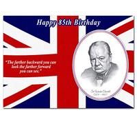 Extra Large 85th Birthday Card for Men - XL Big thick A4 size - Special Age Year Greeting Quote - Cool Winston Churchill Union Jack - Exclusive Fine Art Drawing - Huge Happy Wishes - UK Eco-Friendly