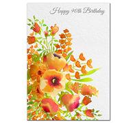 Extra Large 90th Birthday Card for Women - XL Big thick A4 size - Special Age Year - Flower Bouquet Watercolour Art - Beautiful Female Greeting Her Huge Happy Wishes Nice - UK Eco-Friendly