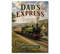 Extra Large A4 Fathers Day Card for Dad - Vintage Steam Train Countryside Design - Thick Premium Card with Printed Insert and Message Inside - Classic Railway Greeting Card