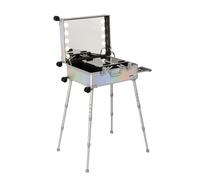 Extra Large Aluminum Trolley Makeup Train Case with Built-in LED Lights Professional Cosmetic Organizer Studio with Stand Rolling Lighted Makeup (Dazzling Stripes 52x40x22.5cm)