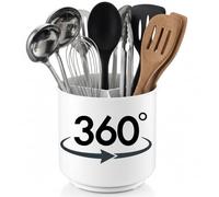 Extra Large and Sturdy White Rotating Utensil Holder with No-Tip Weighted Base, Removable Divider, and Gripped Insert | Rust Proof and Dishwasher Safe Kitchen Utensils Holder and Cutlery Holder