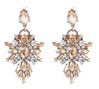 Extra LARGE Antique Retro Art Deco Vintage Style Citrine Amber Champagne Topaz Chunky Statement Rhinestone Pageant Drag Queen Bridal Prom Wedding Earrings