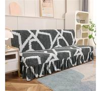 Extra Large Armless Sofa Cover Stretchy Floral Print Spandex Slipcover with Ruffle Skirt NonSlip Furniture Protector for 23 Seater Dark Gray Home Decor (190225cm)