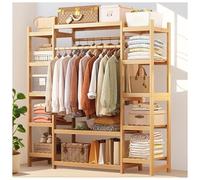 Extra Large Bamboo Clothes Rack Portable Garment Storage with 2 Hanging Rods & 11 Shelves 160CM High for Bedroom Hallway Entryway - Wood Color Options 110/120/130/140/160CM