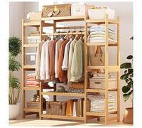 Extra Large Bamboo Clothes Rail - Portable Garment Rack with 2 Hanging Rods & 11 Shelves 160CM Height for Hallway Entryway Bedroom - Stylish Wood Color