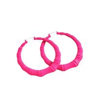 Extra-Large Bamboo Hoop Earrings, Large Gold Bamboo Hoop Earrings Hip Hop Chunky Gold (Pink,8 cm)