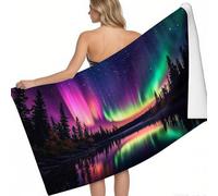 Extra Large Beach Towel 160 x 80 cm Northern Lights Starry Sky Forest Microfibre Travel Towel Natural wonders Printed Super Soft Absorbent Lightweight Pool Towel