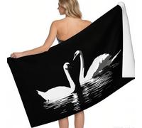 Extra Large Beach Towel 160 x 80 cm Swans on the lake Microfibre Travel Towel black Printed Super Soft Absorbent Lightweight Pool Towel