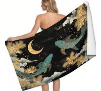Extra Large Beach Towel 200 x 100 cm Night Sky Fighting Fish Pine Branch Microfibre Travel Towel black Printed Super Soft Absorbent Lightweight Pool Towel