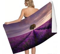 Extra Large Beach Towel 200 x 100 cm Trees and lavender fields Microfibre Travel Towel Purple Printed Super Soft Absorbent Lightweight Pool Towel