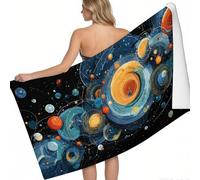 Extra Large Beach Towel 200 x 100 cm Universe, planets, and stars Microfibre Travel Towel black Printed Super Soft Absorbent Lightweight Pool Towel