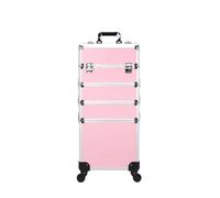 Extra Large Beauty Trolley On Wheels Makeup Train Case -Rolling Trolley Makeup Beauty Train Carry Case Cosmetics Art Cosmetic Box Artist Nail Technician Case Travelling Trolley Box(Pink)