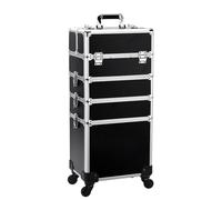 Extra Large Beauty Trolley On Wheels Makeup Train Case -Rolling Trolley Makeup Beauty Train Carry Case Cosmetics Art Cosmetic Box Artist Nail Technician Case Travelling Trolley Box(Black)