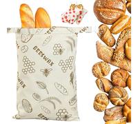 Extra Large Beeswax Bread Bags With Zip Closure, Loafguard Beeswax Bread Bag, Reusable Wide Zipper Access Cotton, Wide Zipper Access Cotton, For Home Bakers To Keep Fresh (J,1PC)