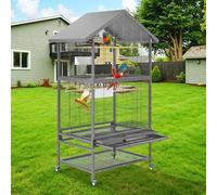 Extra Large Bird Cage with Stand, 167cm Rolling Parrot Cage Aviary for African Grey & Cockatiel, Flight Cage with Roof Top, Storage Shelf, Metal Feeders and Perches, 80x50x167cm