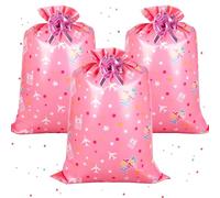 Extra Large Birthday Gift Bag 3PCS 56"×36" Jumbo Gift Bag with 3PCS Pull Bows,Bday Pink Gifts Bags,Extra Large Plastic Gifts Bags Wrapping B_ag for Birthday, Christmas, Wedding, Baby Shower