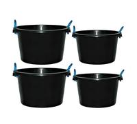 Extra Large Black 70L Rope Bucket X 2 and 45L Rope Bucket X 2 Heavy Duty Plasterer Mixing Cement Bucket Multiuse Water Storage Tub Builders Bucket for Construction, Garden, Animal Feed - Made in UK