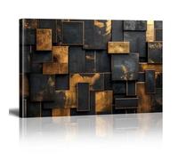 Extra Large Black and Gold Abstract Square Wall Art Modern Minimalist Canvas Painting Prints Artwork Walls Pictures for Living Room Office Decor 100 x 70cm (39 x 28 inch) With Frame