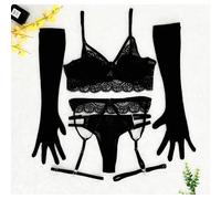 (Extra Large, black) European & American Lace Lingerie Set: Sexy Bondage Temptation With Gloves, Leg Ring, And Garter Buckle