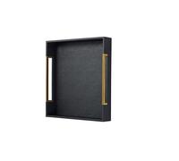 Extra Large Black Shagreen Leather Ottoman Tray with Gold Handles 20"x20" for Living Room, Modern Wooden Decorative Serving Tray for Coffee Table Dinning Table (Black-Gold, Square 20")