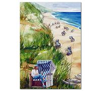 Extra Large Blank Group Greeting Card - XL Big thick A4 size - Any All Occasions Huge Event - Watercolour Beach Seaside - No Text on Front or Insert - Lots space for Messages - UK Eco-Friendly