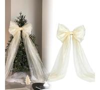 Extra Large Bow Tree Topper, 200cm Reusable Tulle Christmas Decoration Long Bows Hanging Ornaments for Wreath Garland Fireplace Wedding Door Home Decor (Beige)