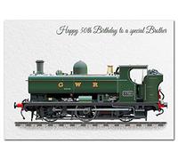 Extra Large Brother 50th Birthday Card - XL Big thick A4 size - Cool Steam Train GWR Tank Engine Art - Special Age Year Traditional Greeting - Huge Happy Wishes Him Men Male - UK Eco-Friendly