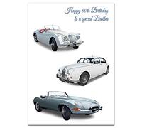Extra Large Brother 60th Birthday Card - XL Big thick A4 size - Cool Classic Car Vintage Collage Art - Special Age Year Traditional Greeting - Huge Happy Wishes Him Men Male - UK Eco-Friendly