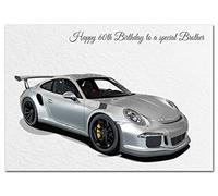 Extra Large Brother 60th Birthday Card - XL Big thick A4 size - Cool Sports Car Classic Motor Art - Special Age Year Traditional Greeting - Huge Happy Wishes Him Men Male - UK Eco-Friendly
