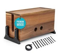 Extra Large Cable Management Box Wood Cord Organizer Box - Cable Box Organizer Cord Box Hider - Power Strip Box Hider Cable Storage Box for Office, TV Wires, Desk Cord Organizer (Solid Acacia)