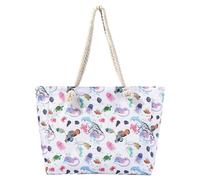 Extra Large Canvas Flower Stripe Print Beach Bag for Women with Zipper Shopping Reusable Carrier Bags for Ladies Girls Summer Tote Bag Shoulder Bag