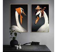 Extra Large Canvas Prints Silk Scarf Funny Swan Canvas Painting Wall Art Creative Animal Posters and Prints for Kids Room Home Decor 70x100cmX2No Frame