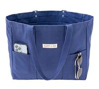 Extra Large Canvas Tote Bag - Utility with 2 Front Pockets and Laptop Sleeve, heavy duty everyday tote, Sapphire Blue, XL