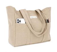 Extra Large Canvas Tote Bag - Utility with 2 Front Pockets and Laptop Sleeve, heavy duty everyday tote, Dusty Beige, L